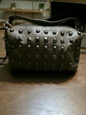 Mini Studded Leather Crossbody Bag in Taupe
